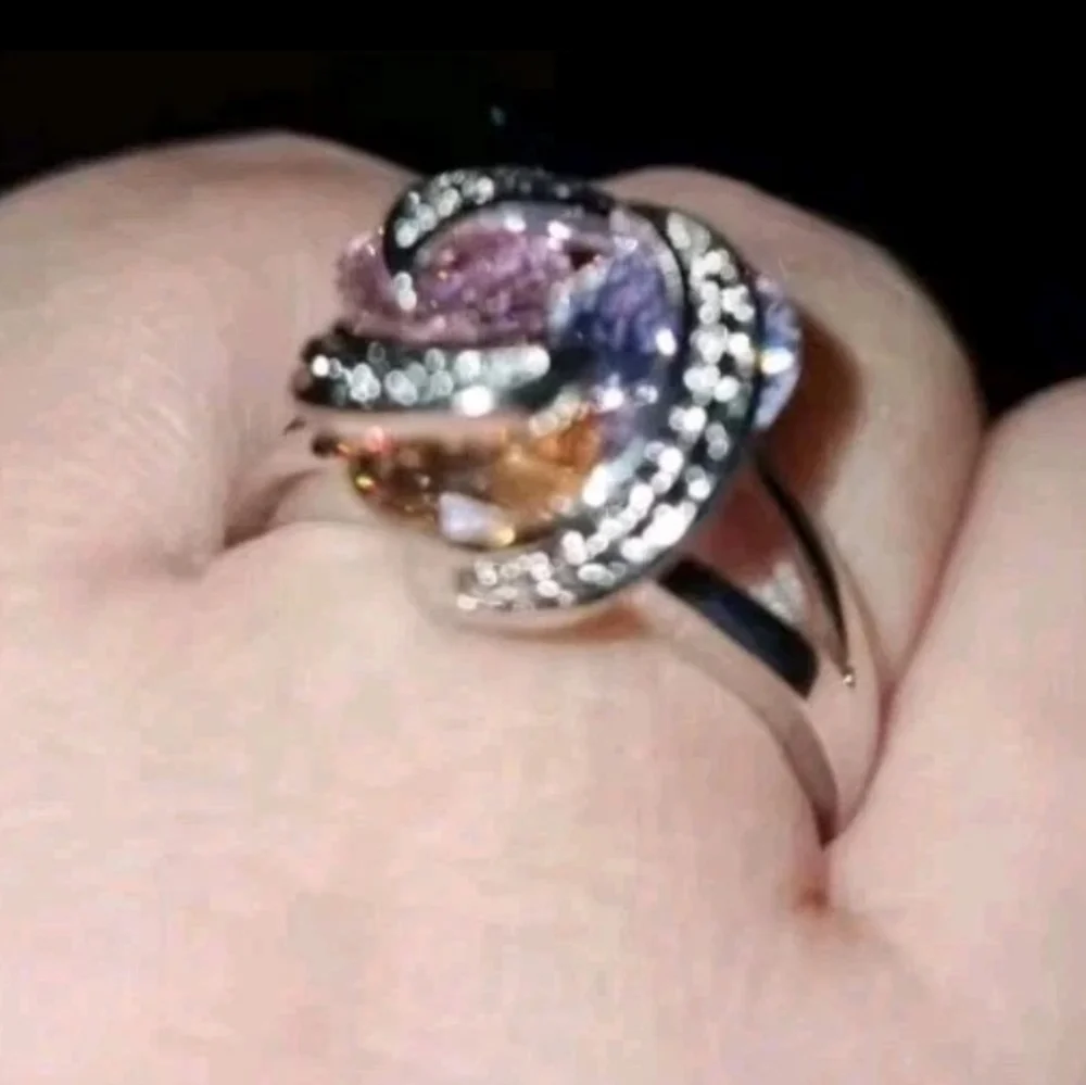 Sparkling Zirconia With Pink,yellow, and Purple Rotating Gemstone Design Sz 8